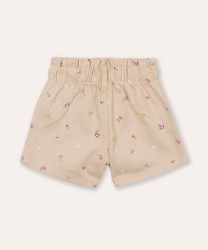 short clochard de sarja infantil floral bege