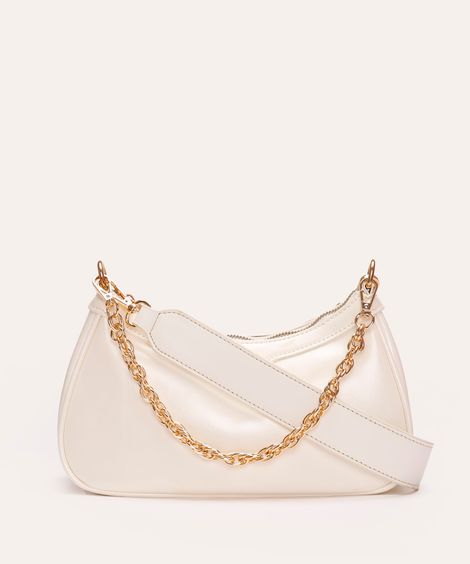 bolsa baguete com alça corrente off white