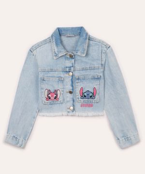 jaqueta jeans infantil stitch e angel azul