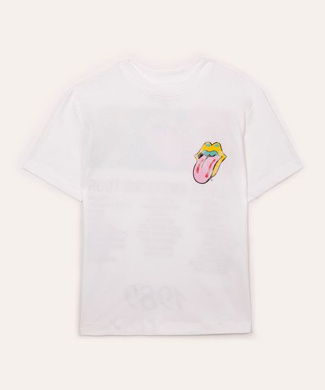 camiseta de algodão juvenil the rolling stones off white