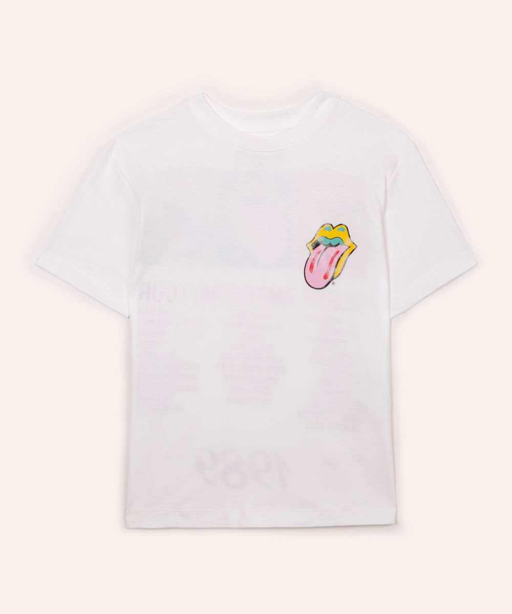 camiseta de algodão juvenil the rolling stones off white