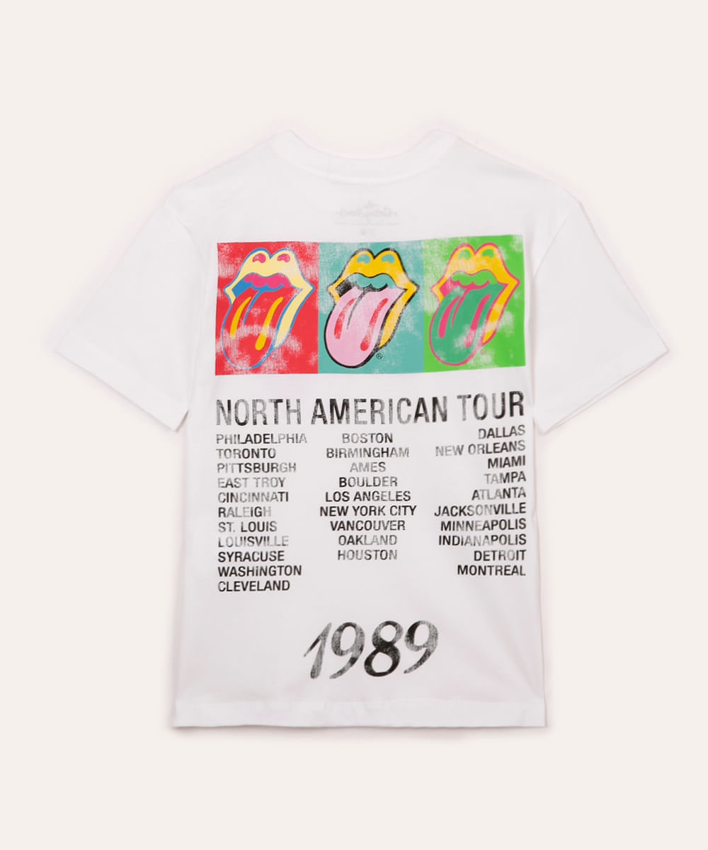 camiseta de algodão juvenil the rolling stones off white