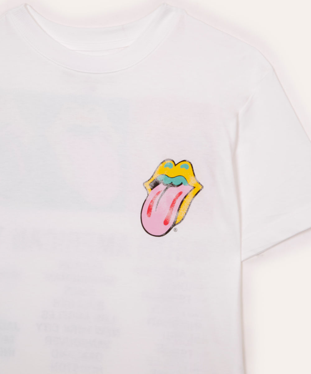 camiseta de algodão juvenil the rolling stones off white