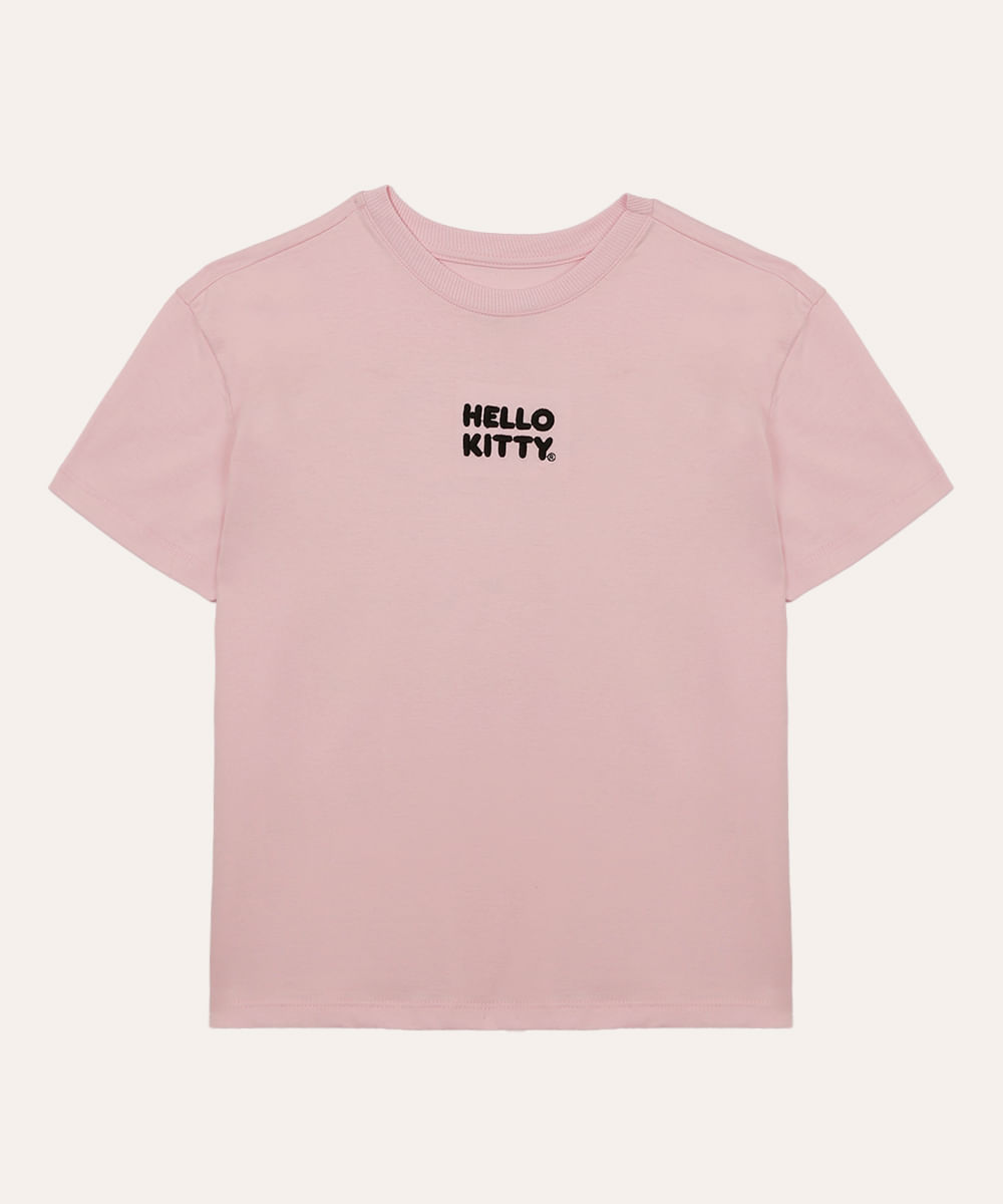 camiseta de algodão juvenil hello kitty rosa
