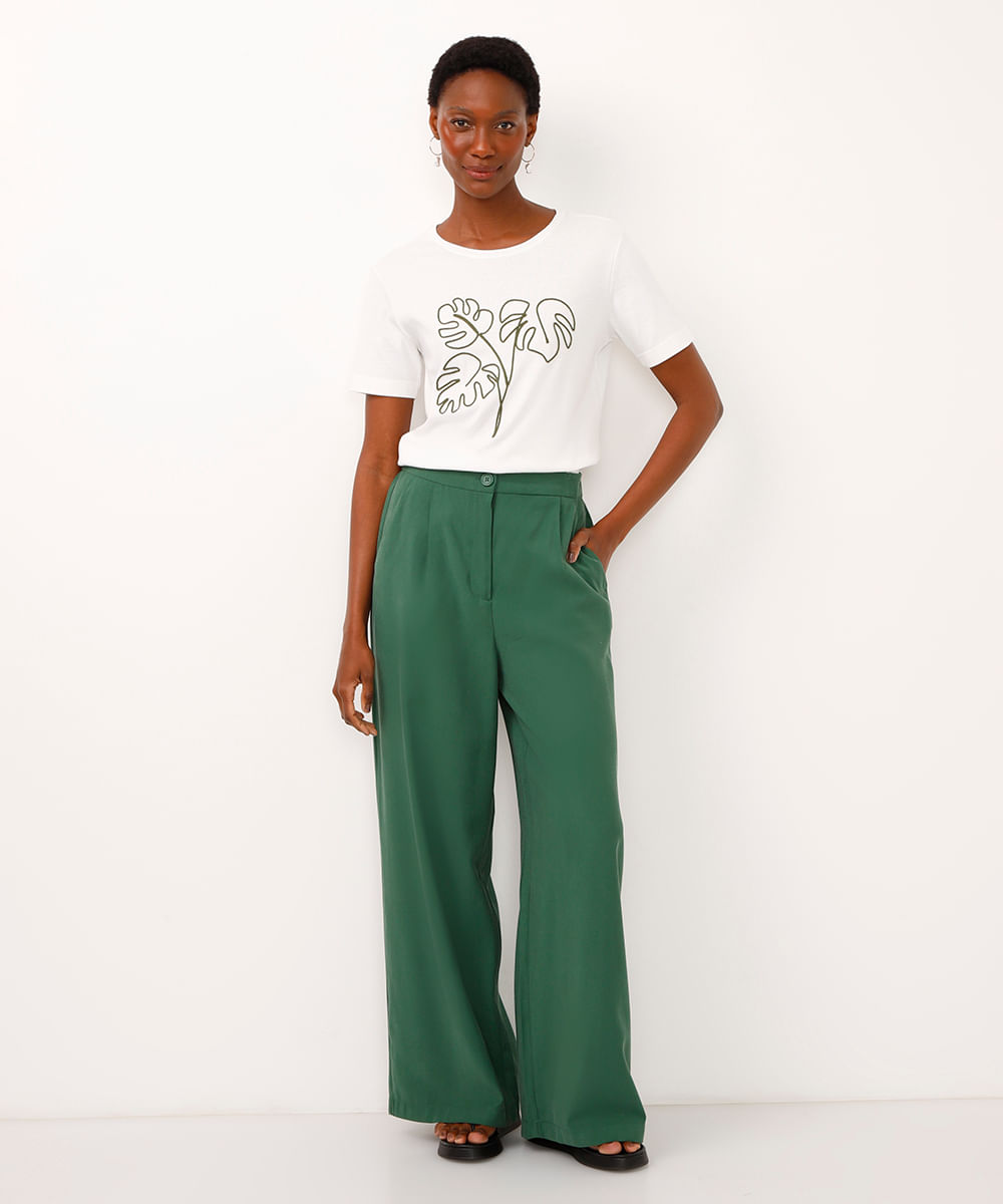 camiseta de algodão folhagem bordada off white