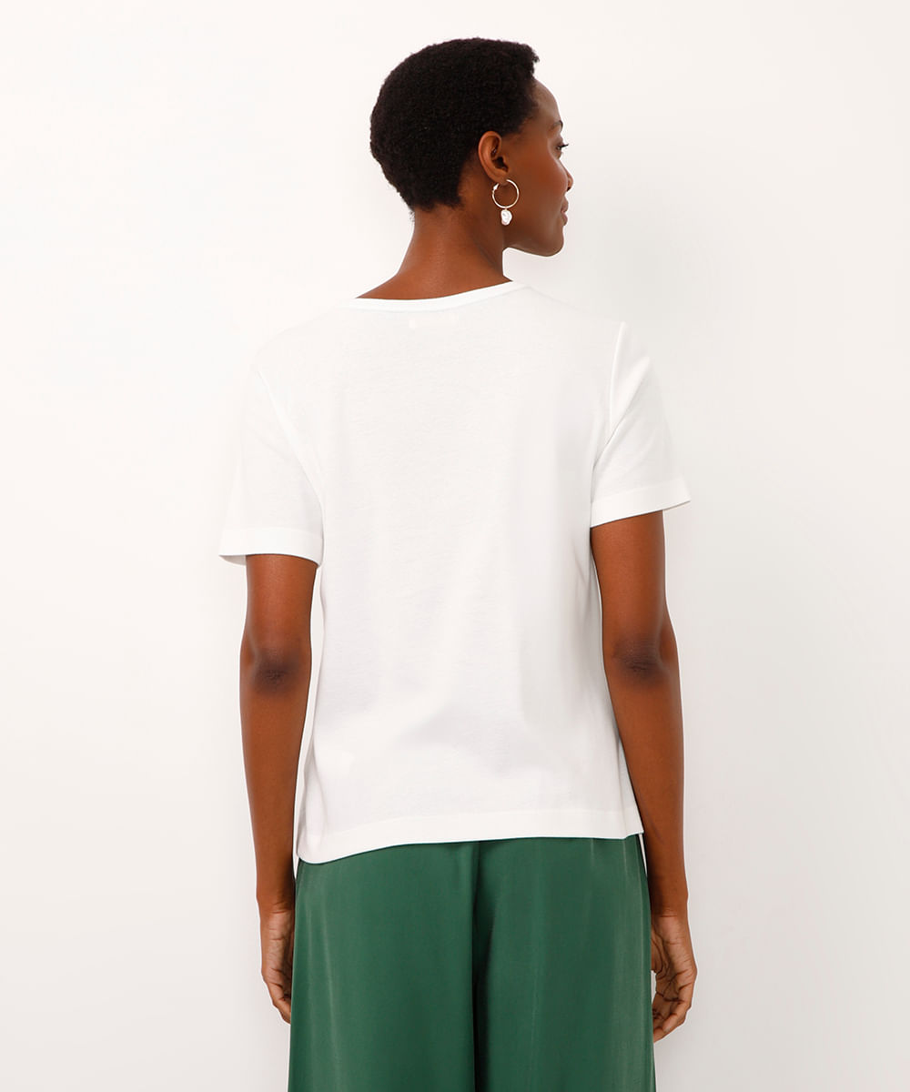 camiseta de algodão folhagem bordada off white