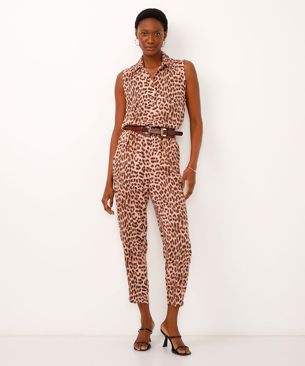 camisa de viscose alça larga animal print rosa