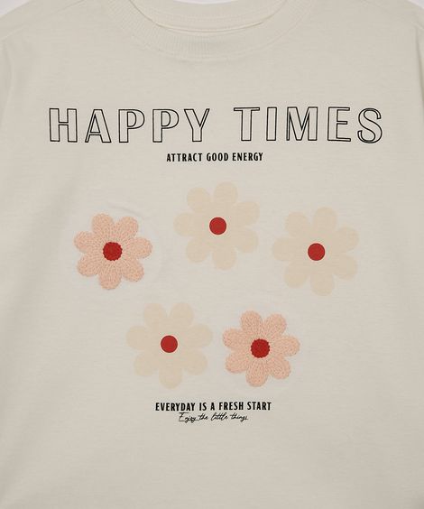 camiseta de algodão infantil manga curta floral off white