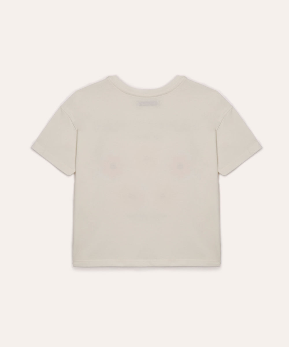 camiseta de algodão infantil manga curta floral off white