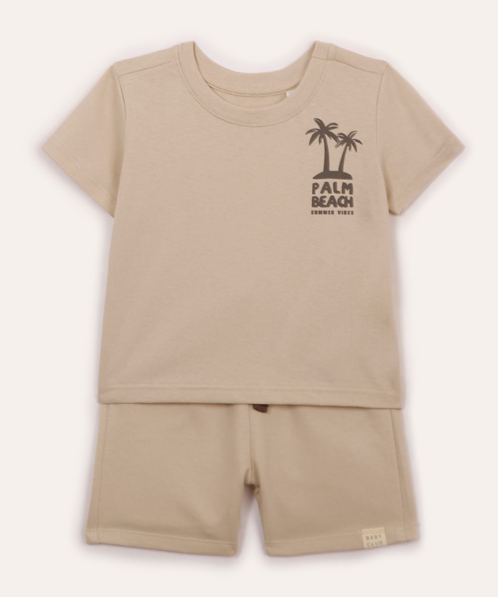 conjunto infantil curto coqueiro bege