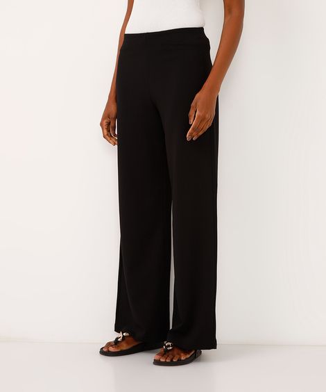 calça wide leg de alfaiataria cós com elástico preta
