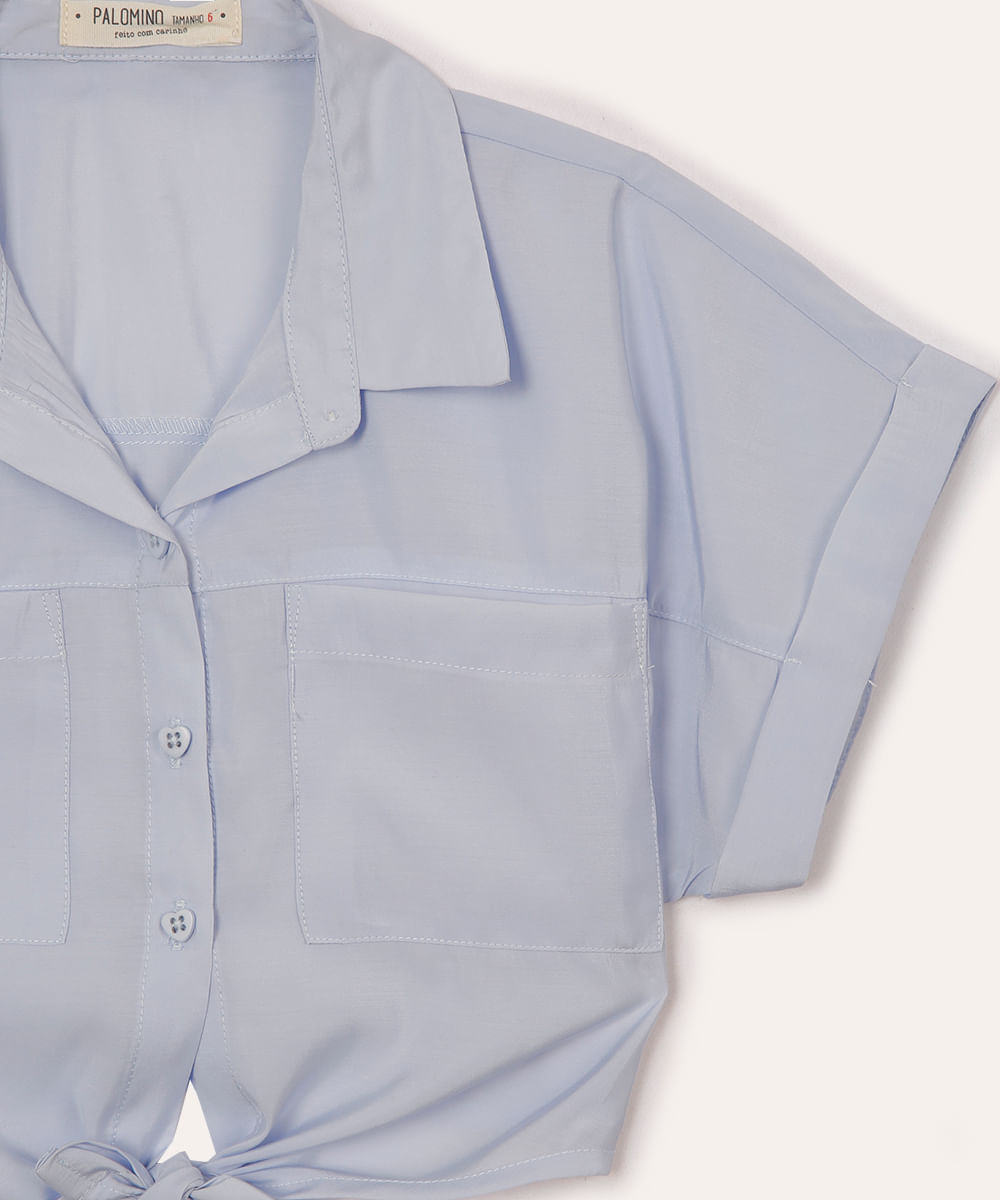 camisa infantil com amarração azul