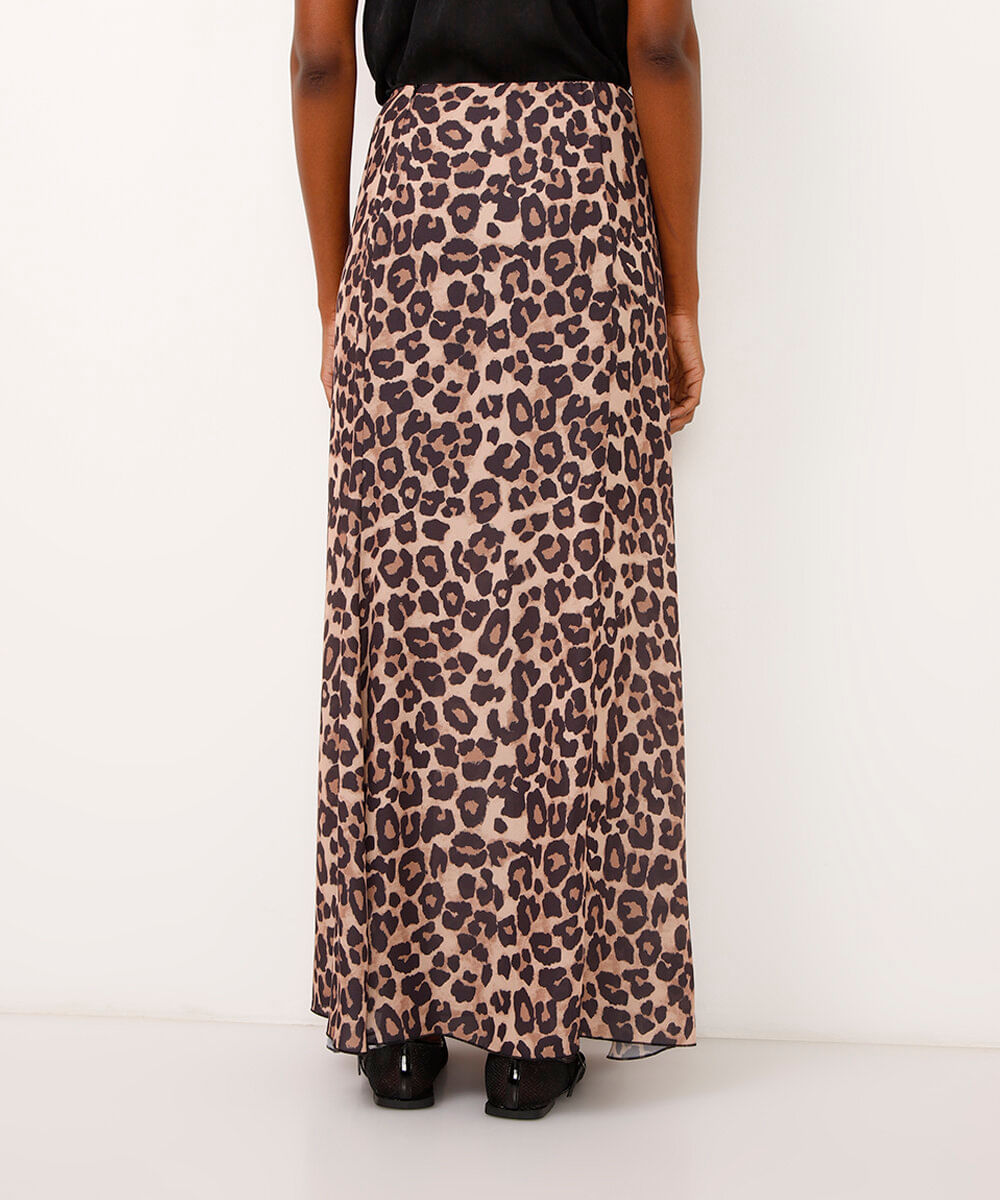 saia longa cintura média animal print bege