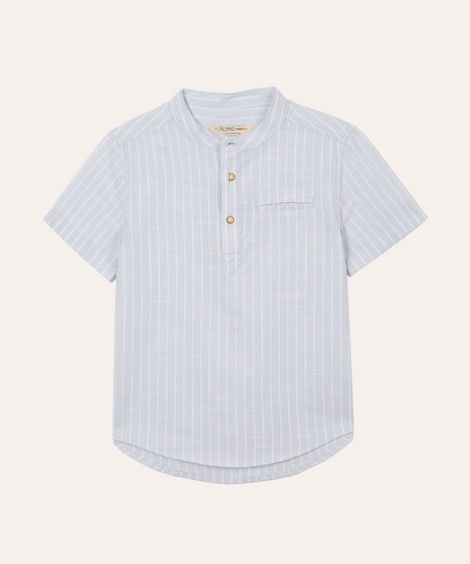 camisa de algodão infantil manga curta listrada azul