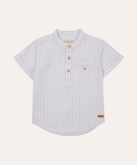 camisa infantil manga curta gola padre com bolso azul