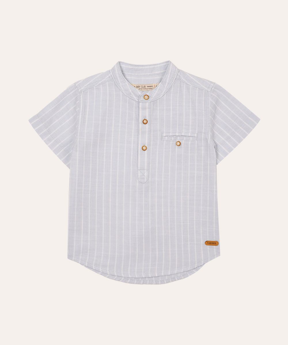 camisa infantil manga curta gola padre com bolso azul