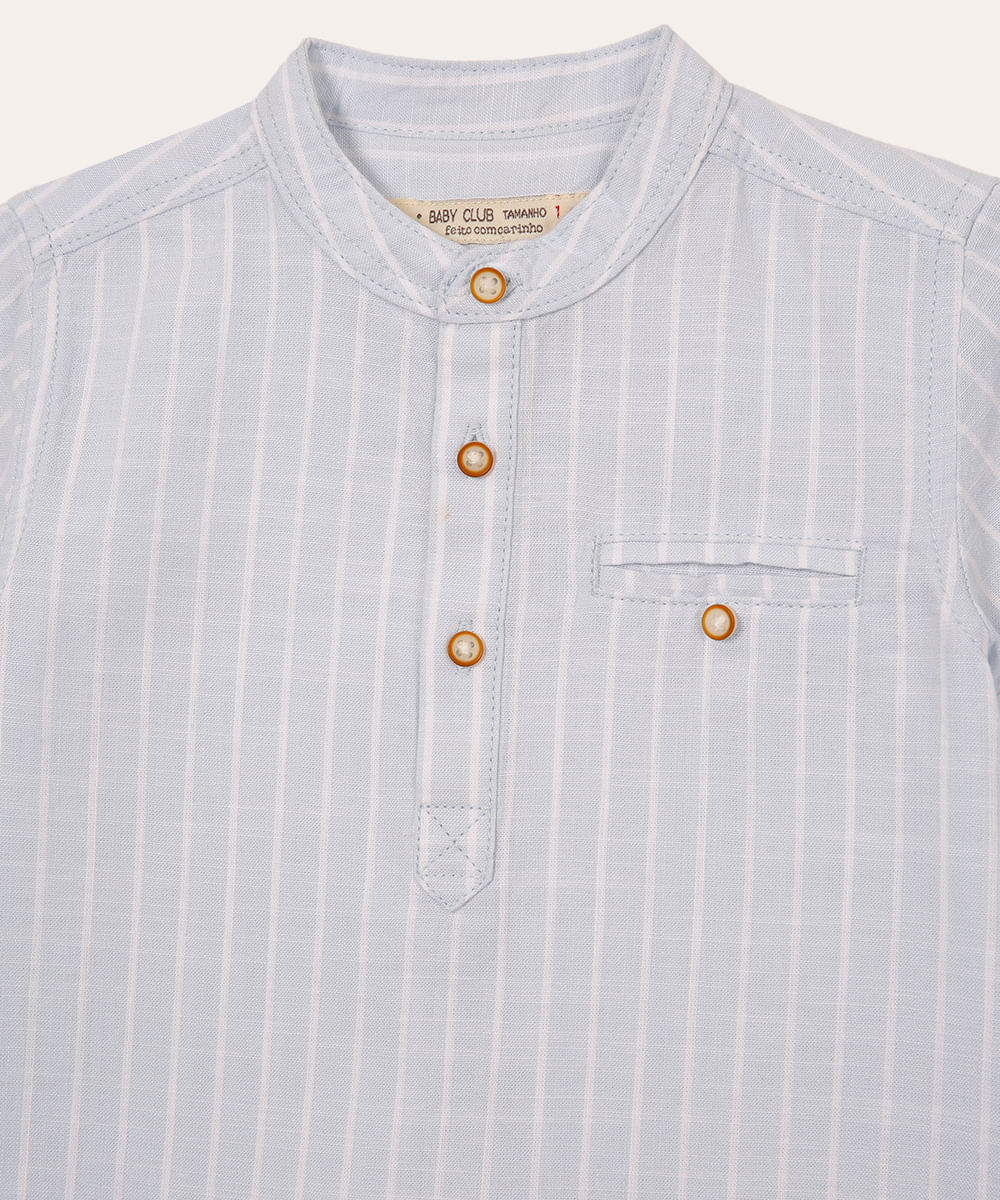 camisa infantil manga curta gola padre com bolso azul