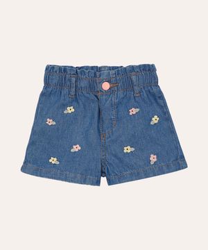 short clochard jeans infantil floral azul