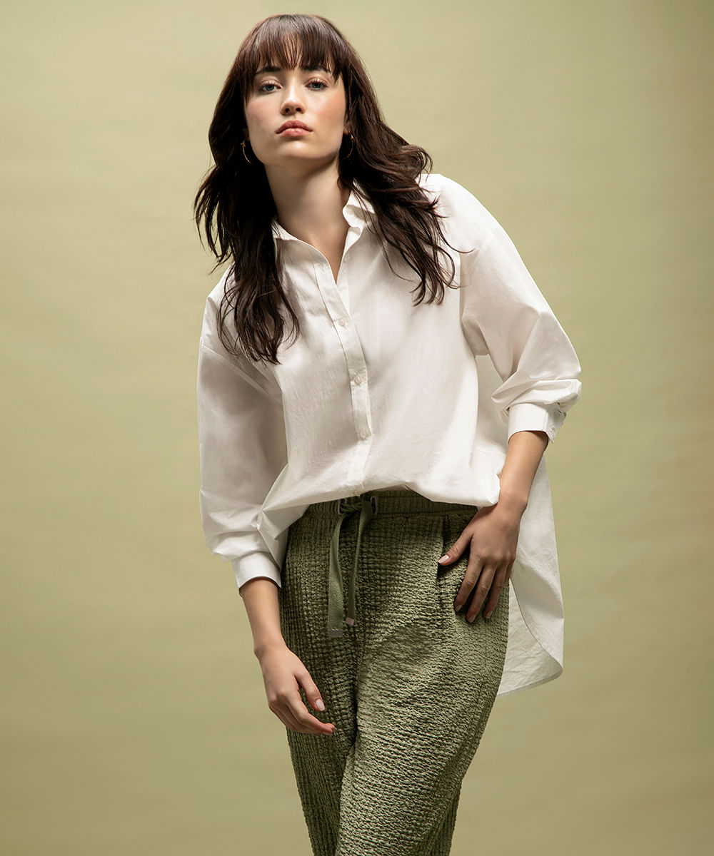 camisa oversized de algodão manga longa off white