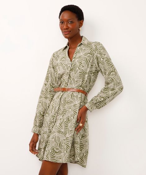 chemise curto de viscose com cinto folhagem verde