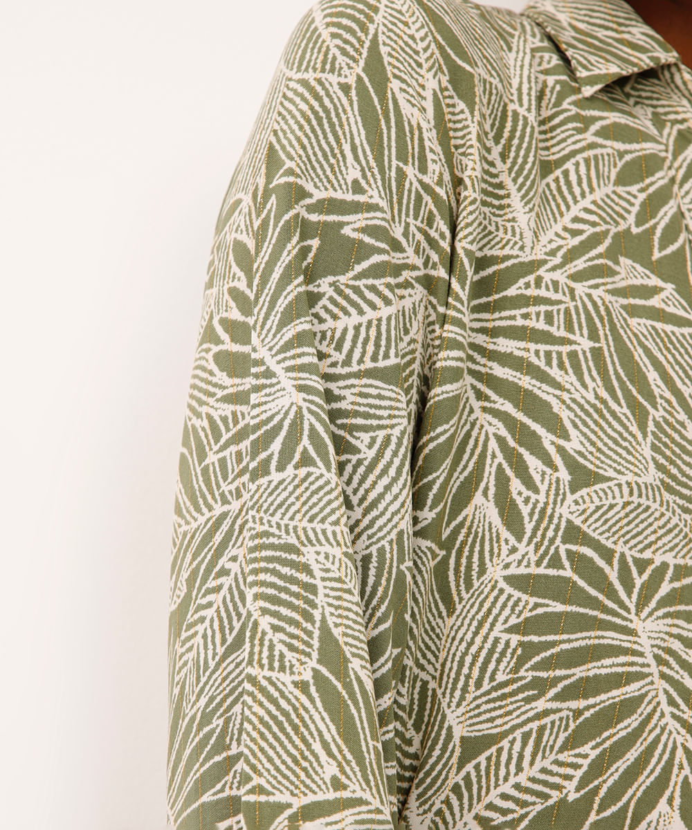 chemise curto de viscose com cinto folhagem verde