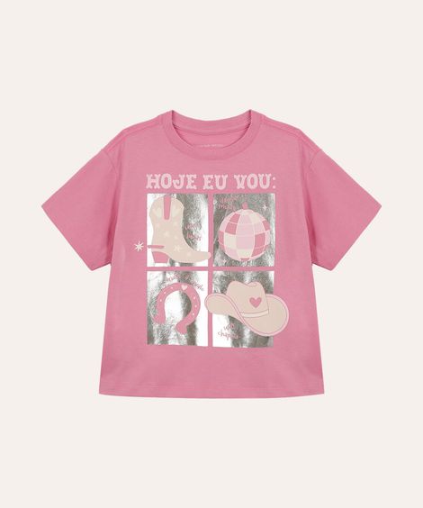 camiseta de algodão infantil metalizada rosa