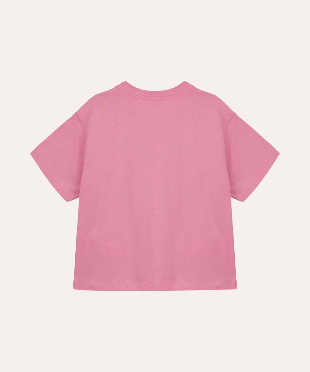camiseta de algodão infantil metalizada rosa