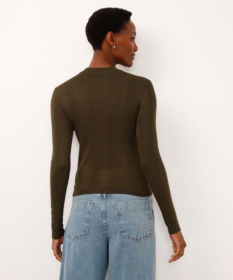 suéter básico de tricot canelado - verde militar