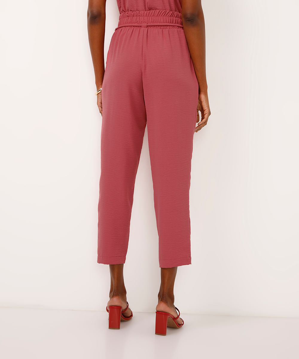 calça de viscose reta cintura alta rosa