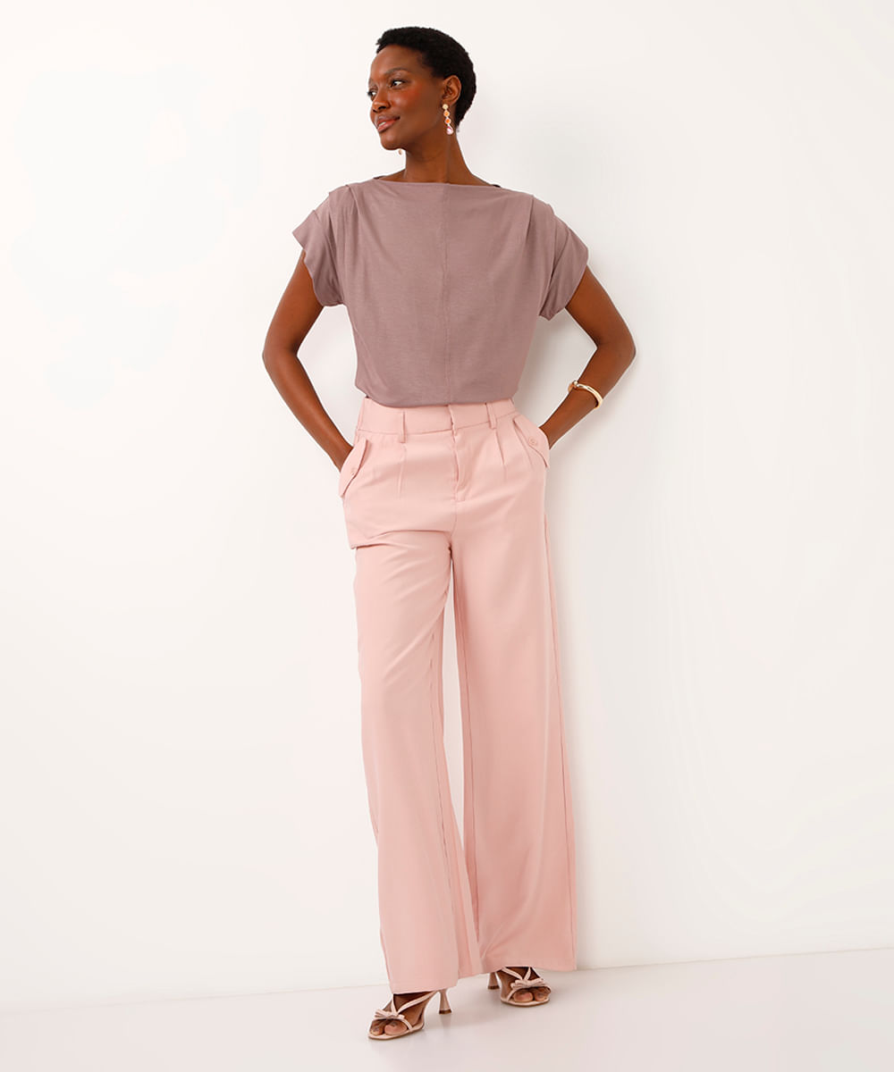blusa de viscose com pregas nos ombros cinza