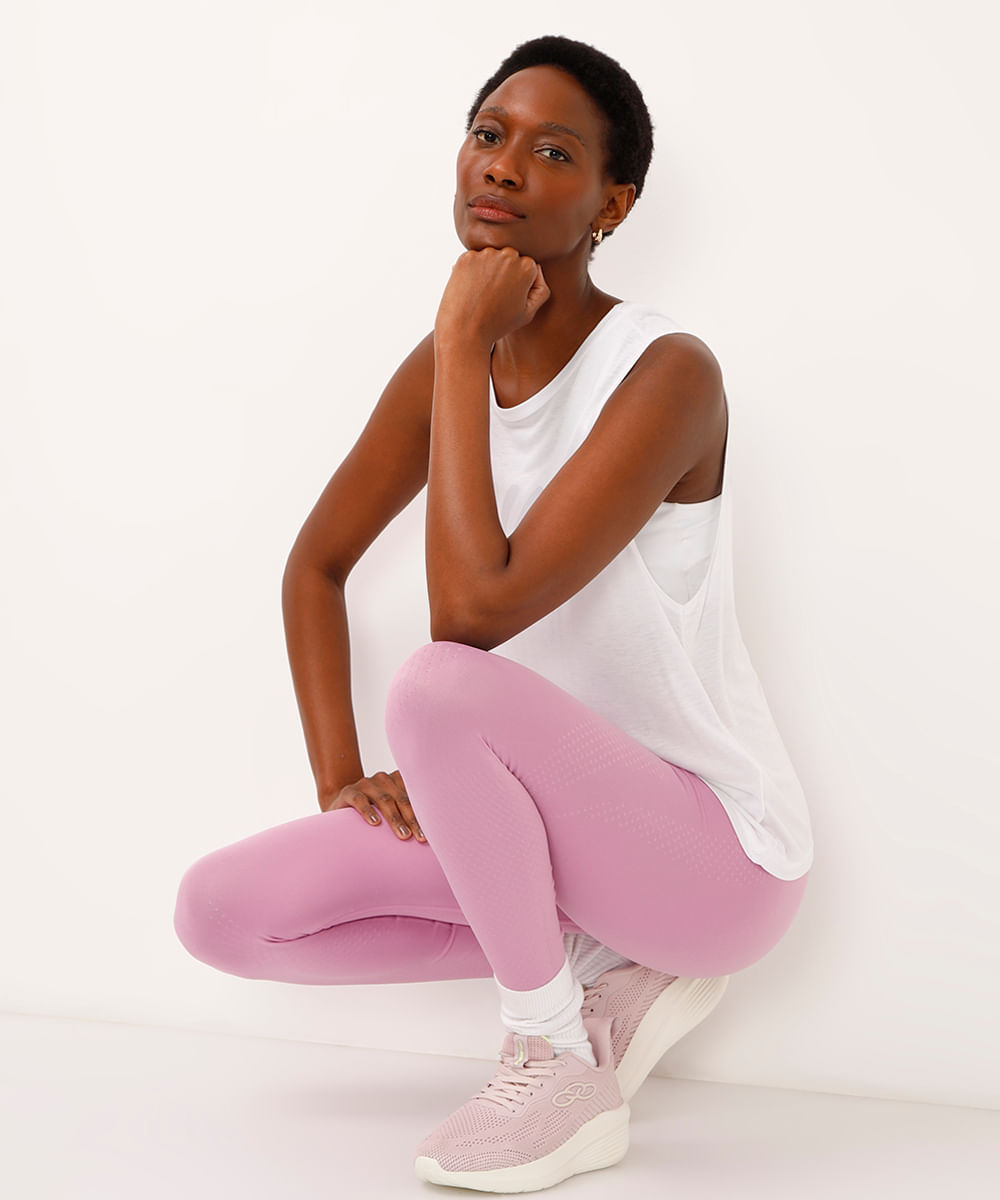 calça legging poá cintura alta canelada esportiva lilás