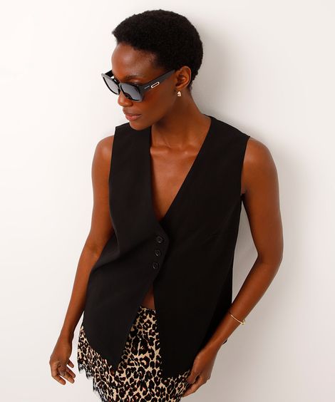 colete de alfaiataria alongado preto