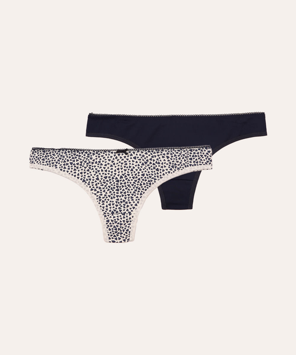 kit de 2 calcinhas fio duplo em coração colorida