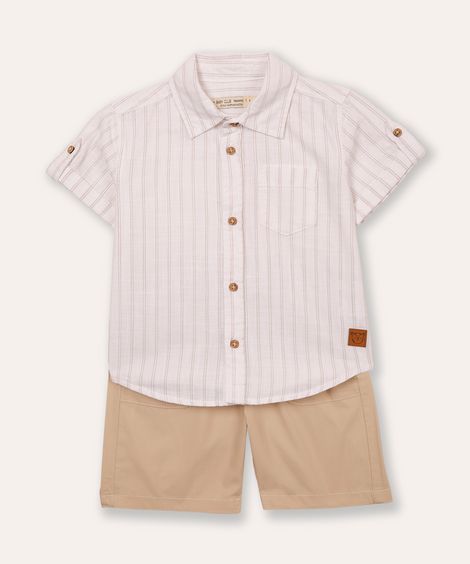 conjunto infantil curto listrado bege