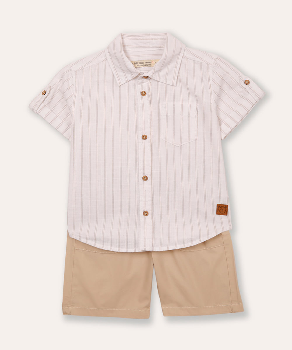 conjunto infantil curto listrado bege