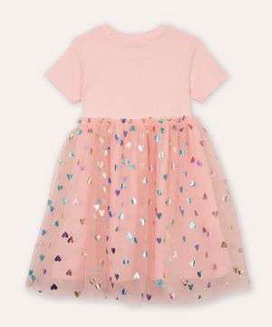 vestido de algodão infantil com tule e brilho rosa