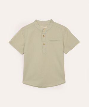 camisa infantil com linho gola padre verde