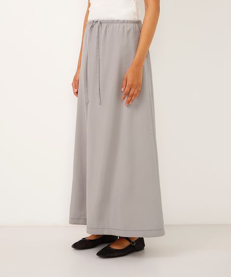 saia midi estilo pijama cós com elástico cinza