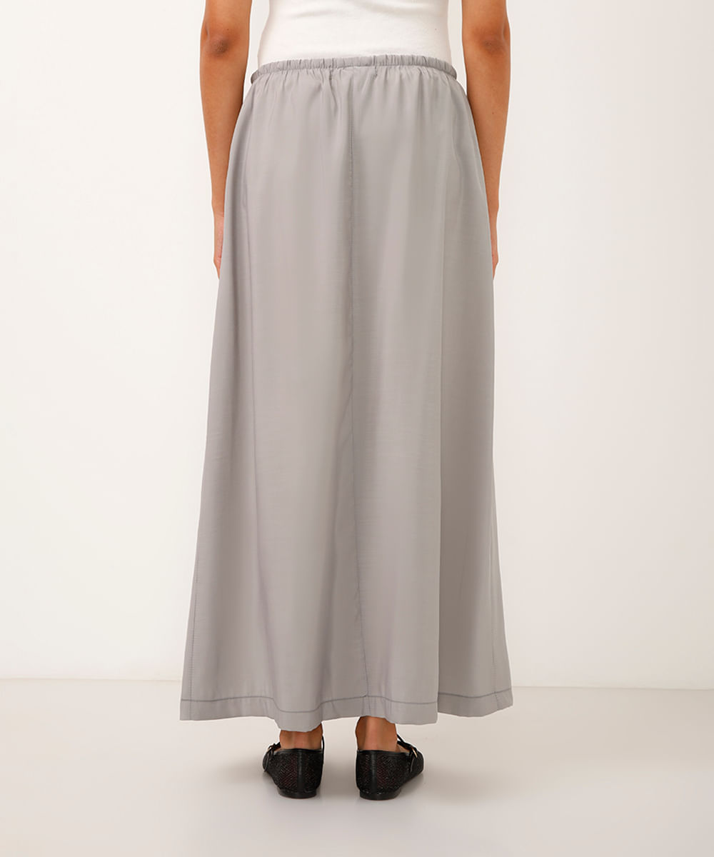saia midi estilo pijama cós com elástico cinza