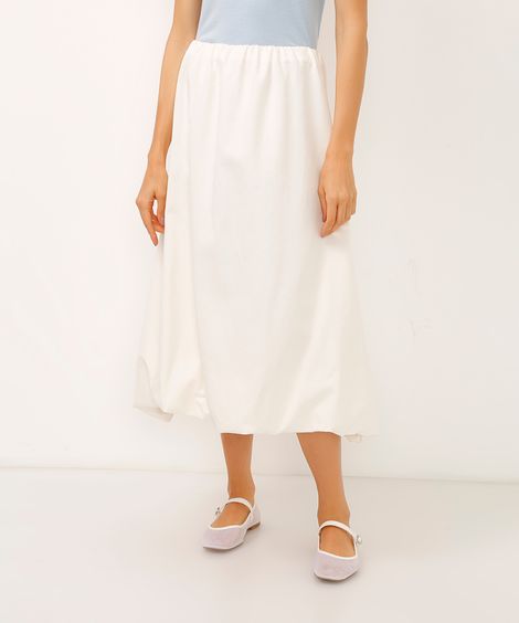 saia midi de sarja balonê cintura alta off white