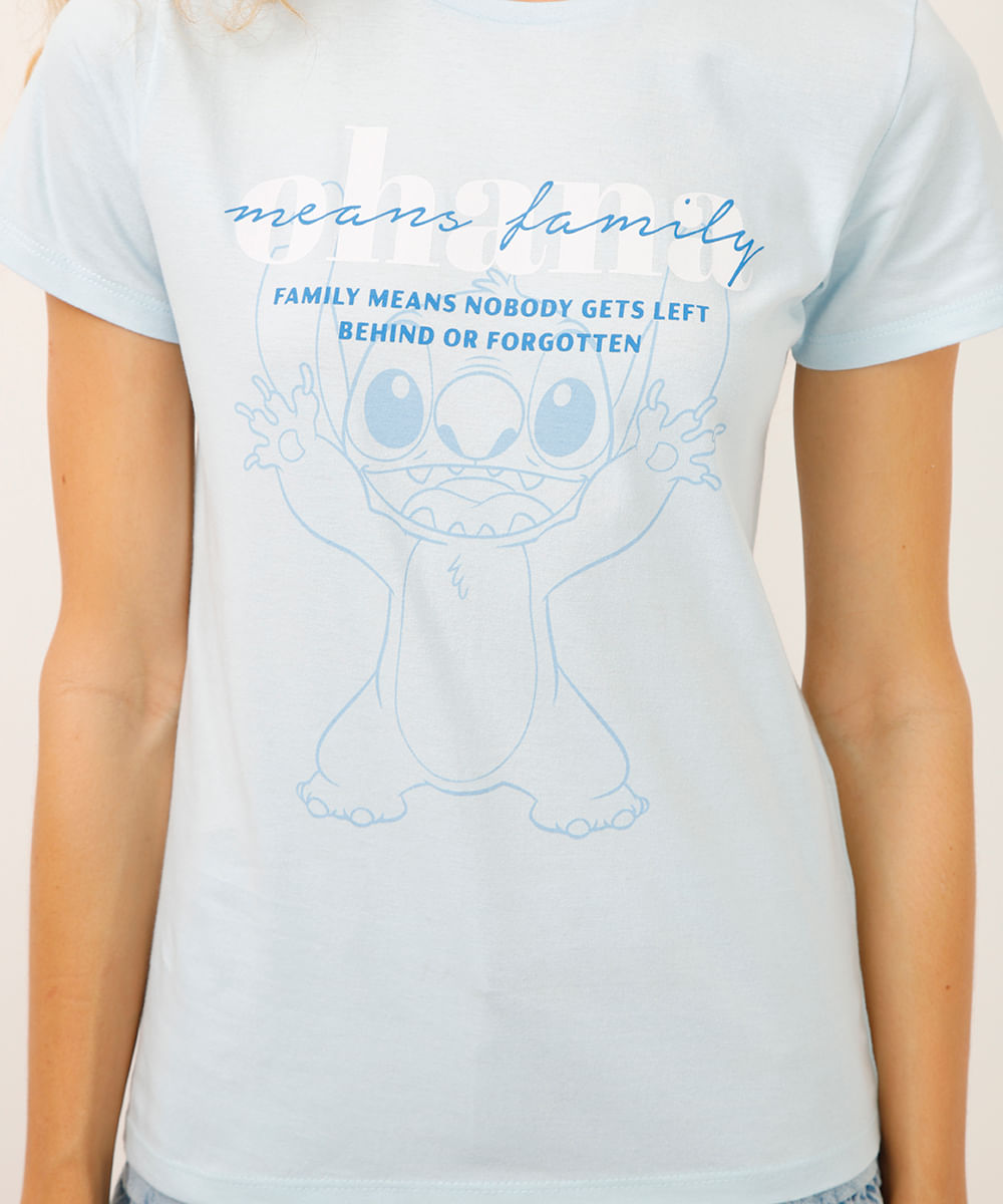 camiseta de algodão manga curta ohana stitch azul