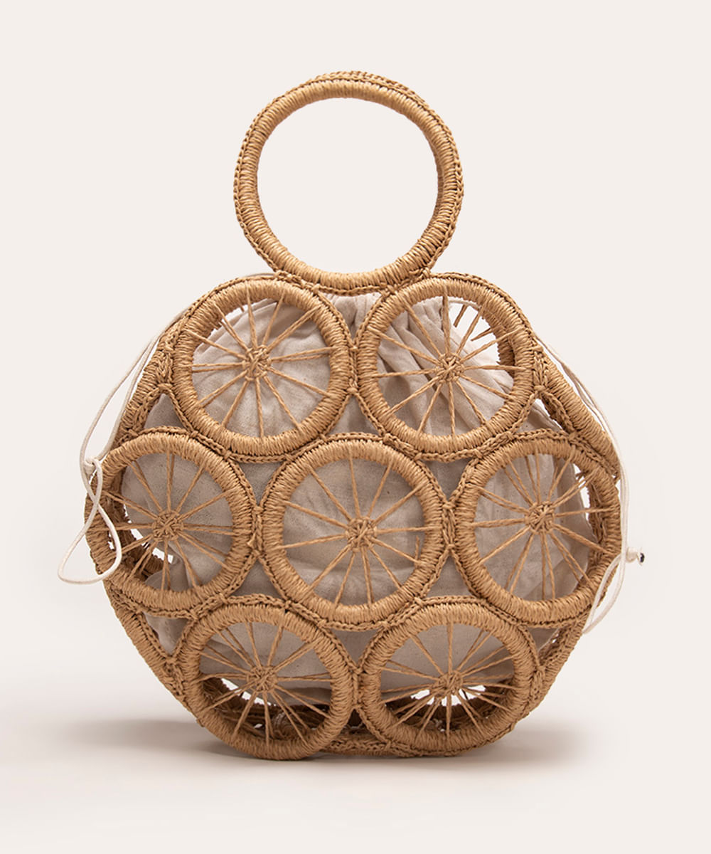 bolsa de mão estruturada cestaria bege