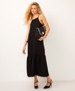 vestido midi de viscose halterneck preto