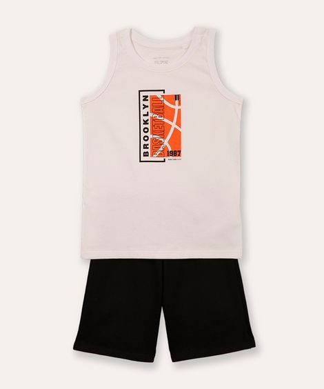 conjunto infantil de algodão regata basketball off white