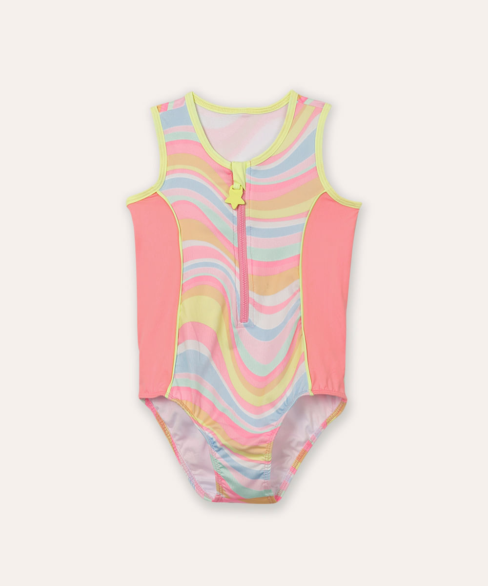 maiô infantil com listras neon e proteção uv colorido