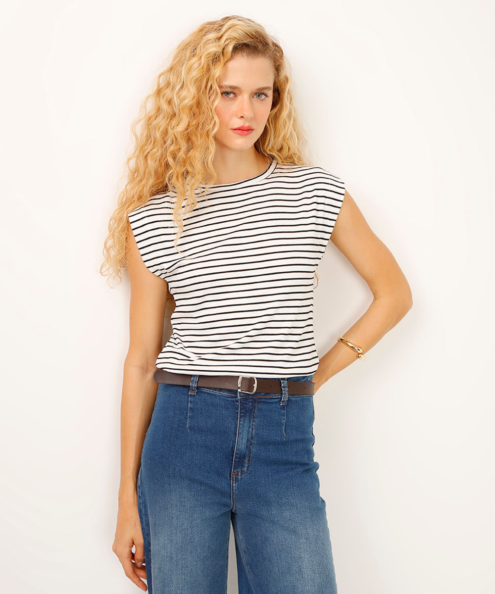 regata de viscose muscle tee listrada off white