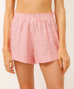 short curto saída de praia de viscose listrado vermelho