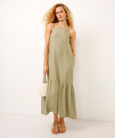 vestido midi de viscose halterneck verde
