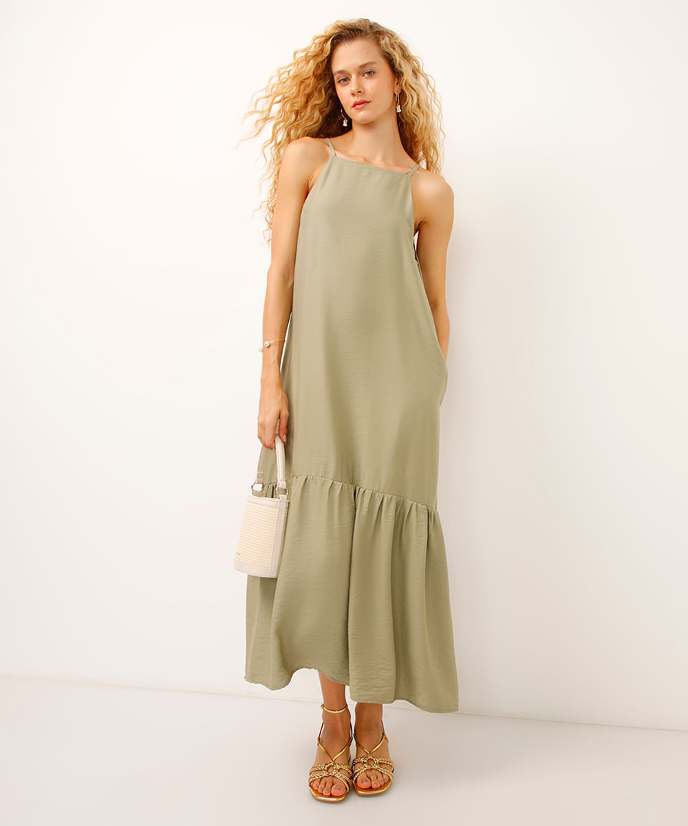 vestido midi de viscose halterneck verde