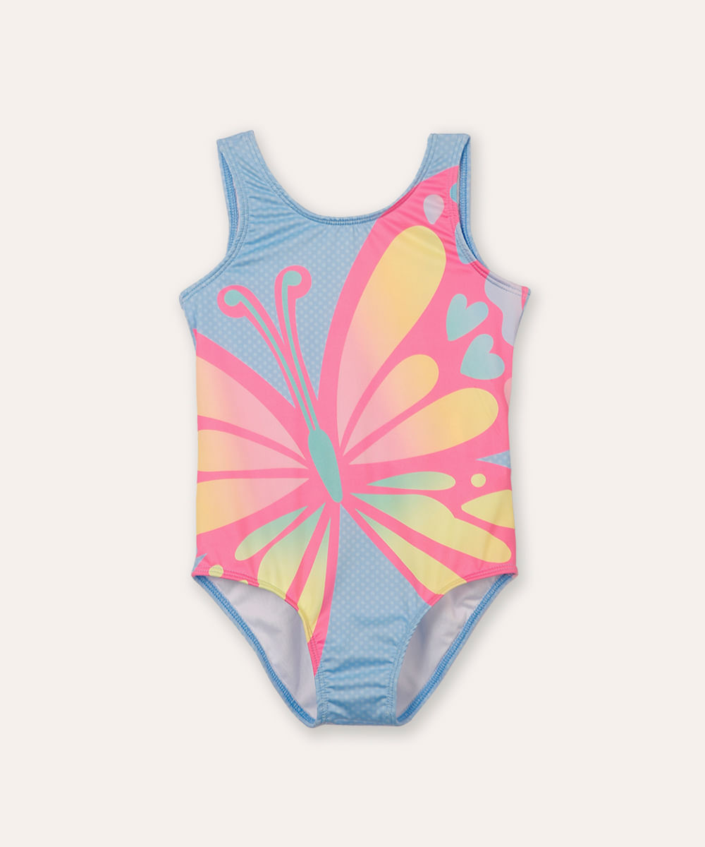 maiô infantil borboleta com capa proteção uv azul